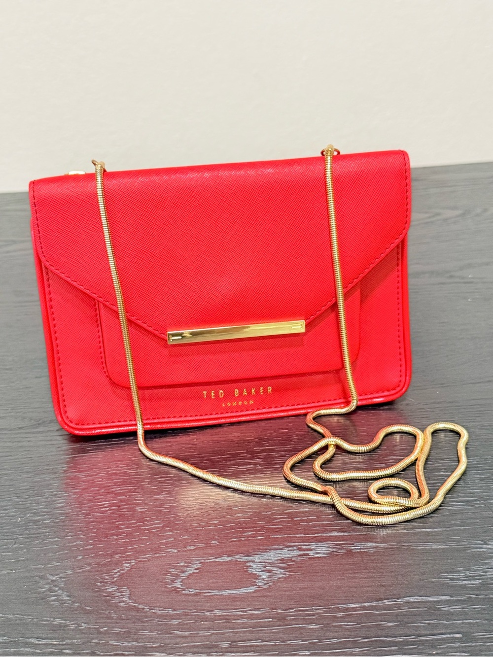Ted Baker Red Saffiano & Patent Leather Envelope Crossbody Clutch